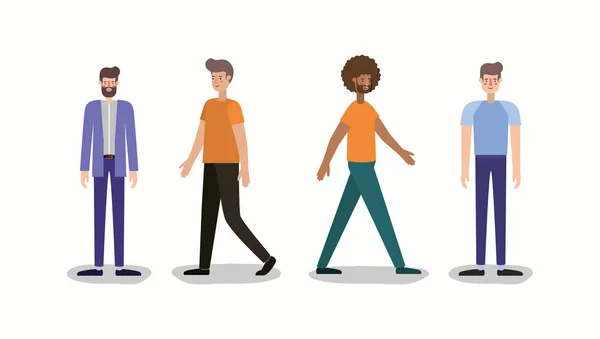 Grupo de hombres caminando personajes — Vector de stock