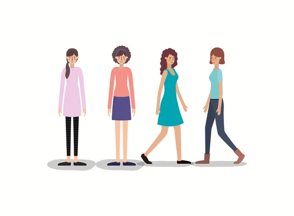 Gruppe von Frauen zu Fuß Charaktere — Stockvektor