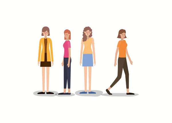 Grupo de mujeres caminando personajes — Vector de stock