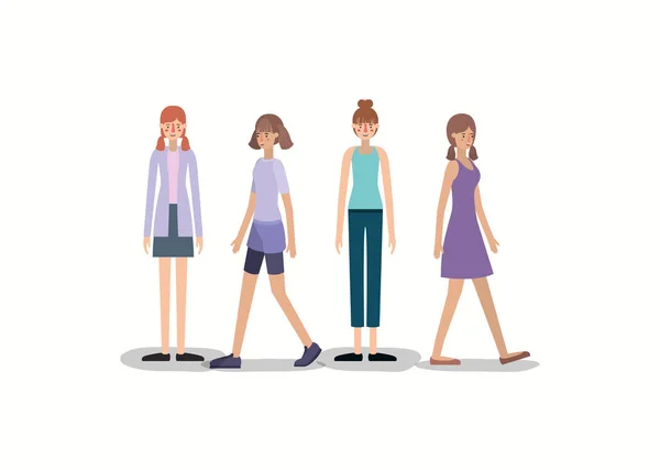 文字を歩く女性のグループ — ストックベクタ