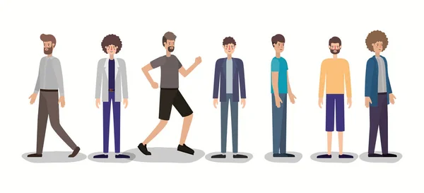 Group of men walking characters — Stock Vector