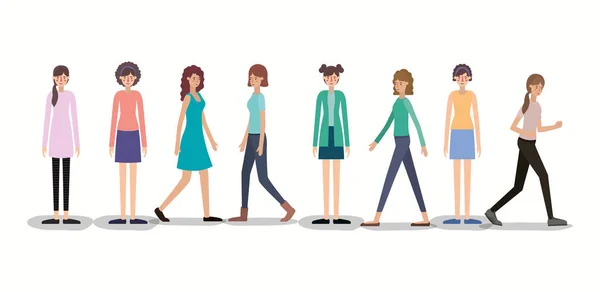 Gruppe von Frauen beim Gehen und Laufen — Stockvektor