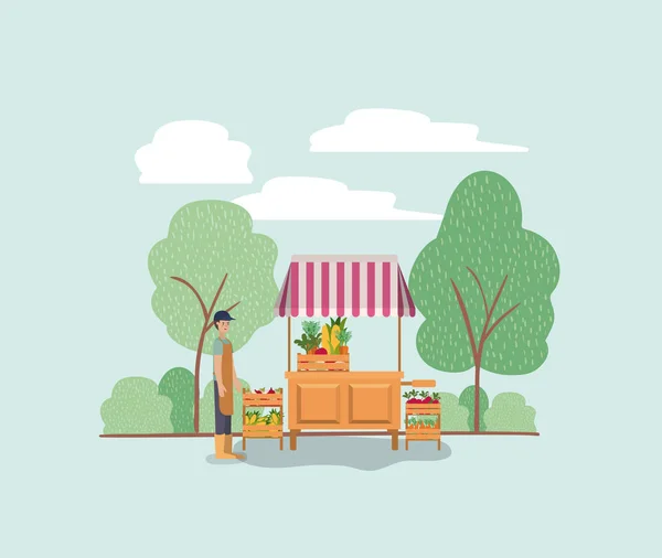 Man met planten vivarium in kiosk — Stockvector