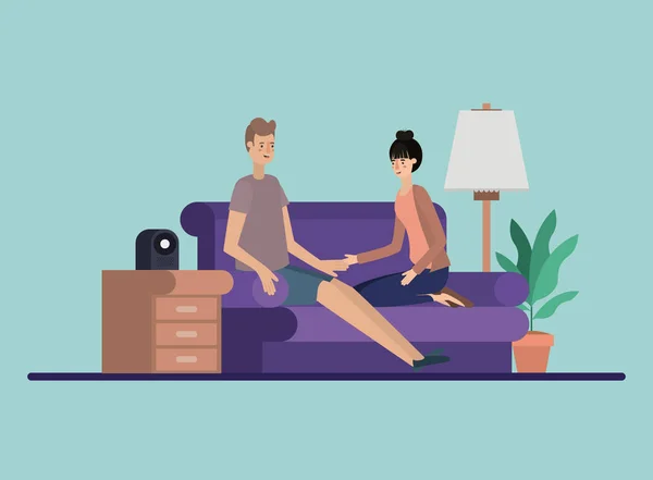 Jovem casal relaxante na sala de estar —  Vetores de Stock