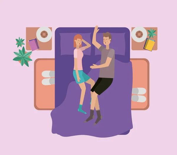 Junges Paar entspannt sich im Schlafzimmer — Stockvektor