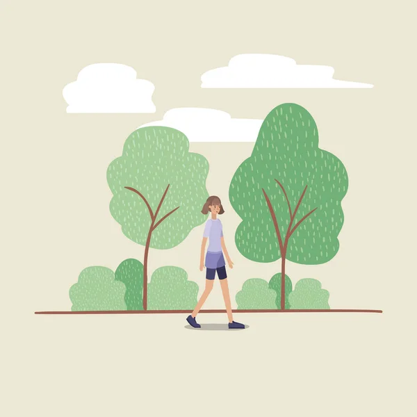 Young woman walking on the park — Stock Vector