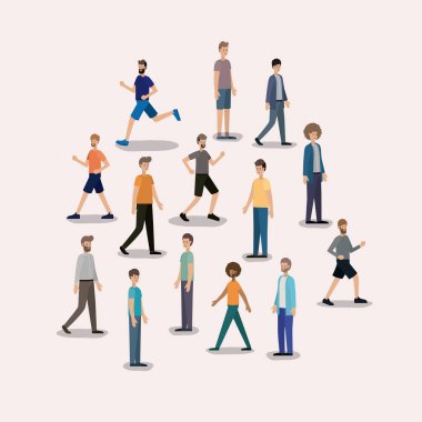 Grup karakter yürüyen adam