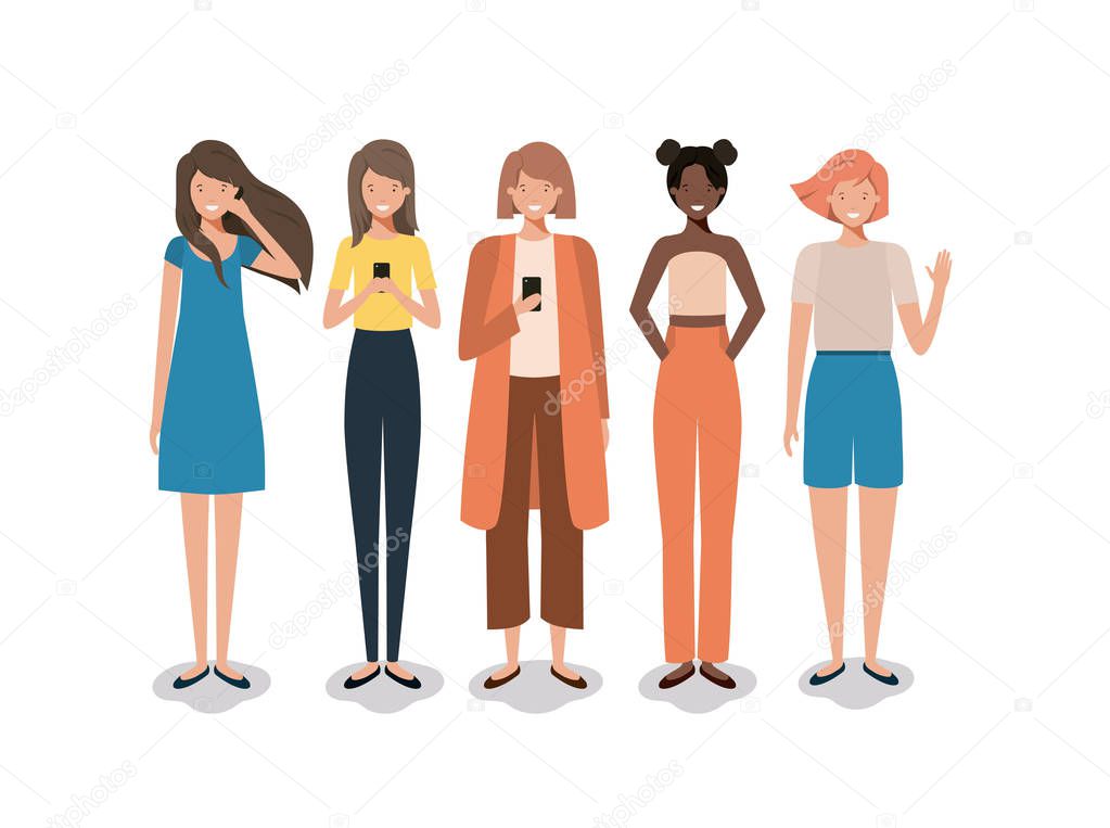 group of business woman with smartphone
