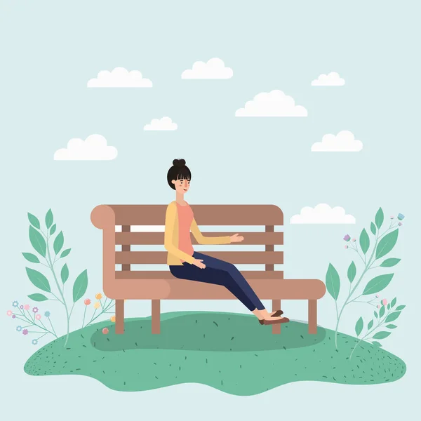 Hermosa mujer sentada en silla de parque — Vector de stock