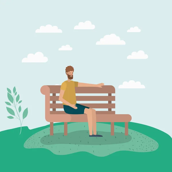 Νεαρός άνδρας κάθεται σε καρέκλα πάρκο — Διανυσματικό Αρχείο