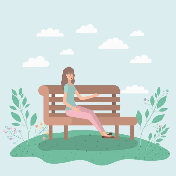 Bela mulher sentada na cadeira do parque —  Vetores de Stock