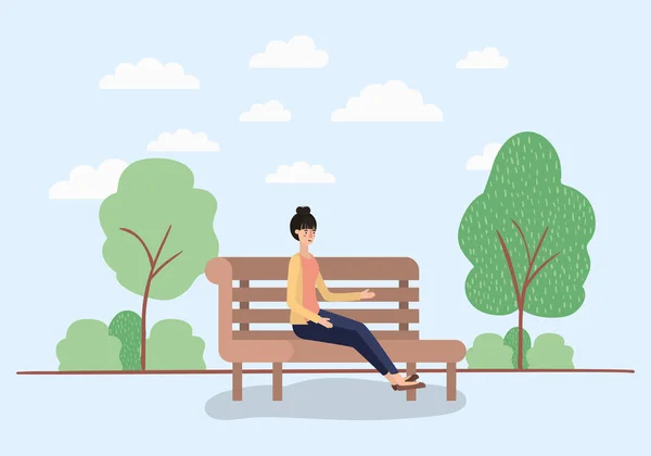 Hermosa mujer sentada en silla de parque — Vector de stock