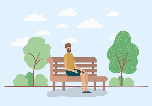 Fiatal férfi ült a székre park — Stock Vector