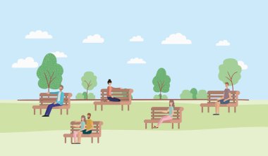 Park sandalyede oturan genç insanlar