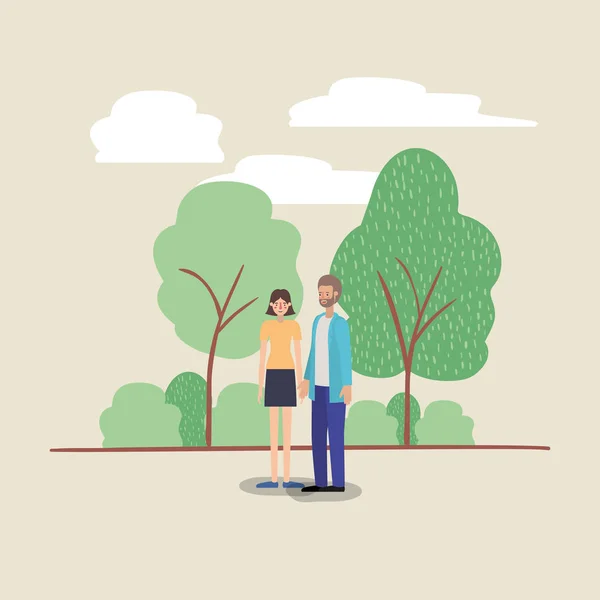 Young couple walking on the park — Stock Vector