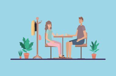 Genç çift üzerinde yemek oda kahve içme