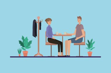 Genç çift üzerinde yemek oda kahve içme