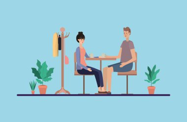 Genç çift üzerinde yemek oda kahve içme