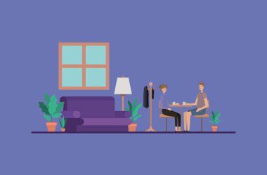 Genç çift evde kahve içme