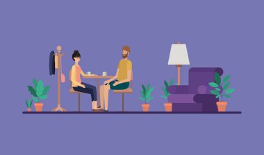 Genç çift evde kahve içme