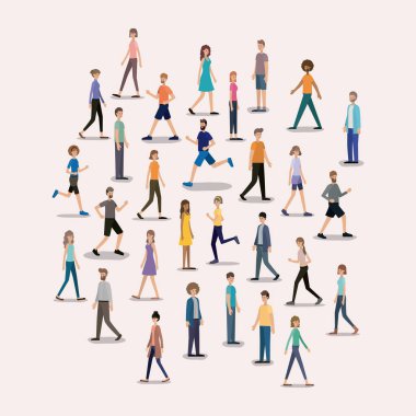 Grup yürüyüş ve karakterler çalışan insan