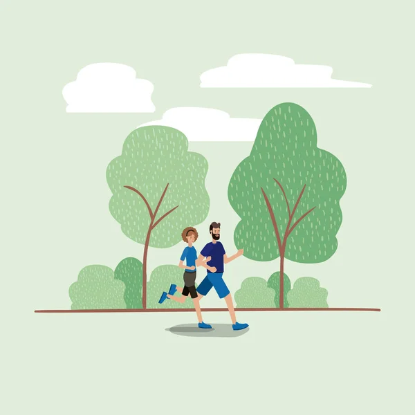 Fiatal pár, a park fut — Stock Vector