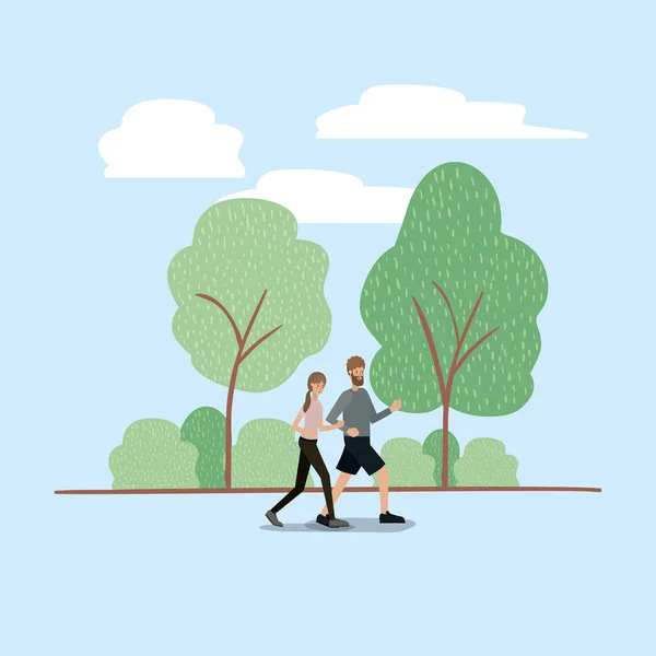 Young couple running on the park — Stock Vector