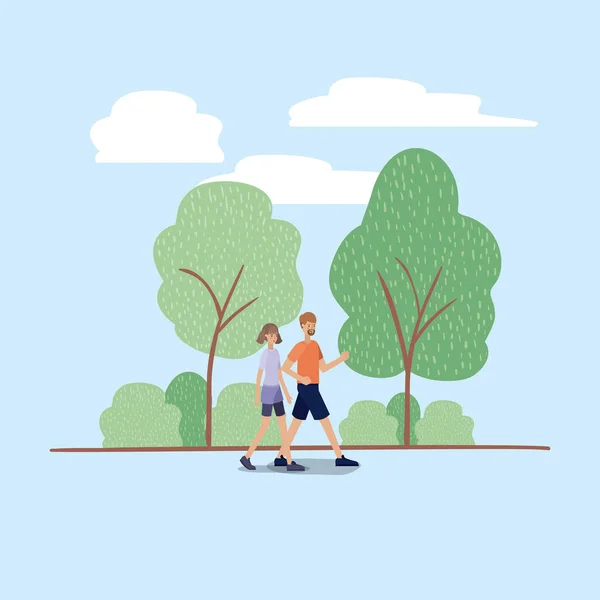 Young couple walking on the park — Stock Vector