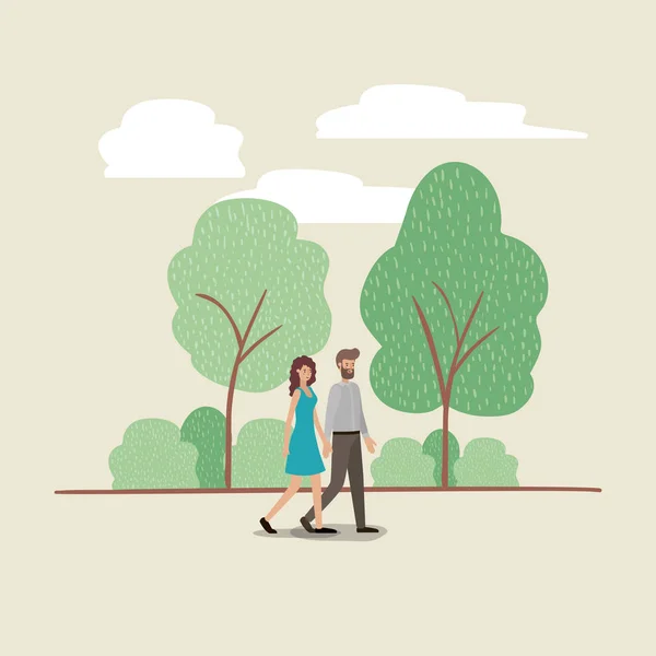 Jovem casal andando no parque —  Vetores de Stock