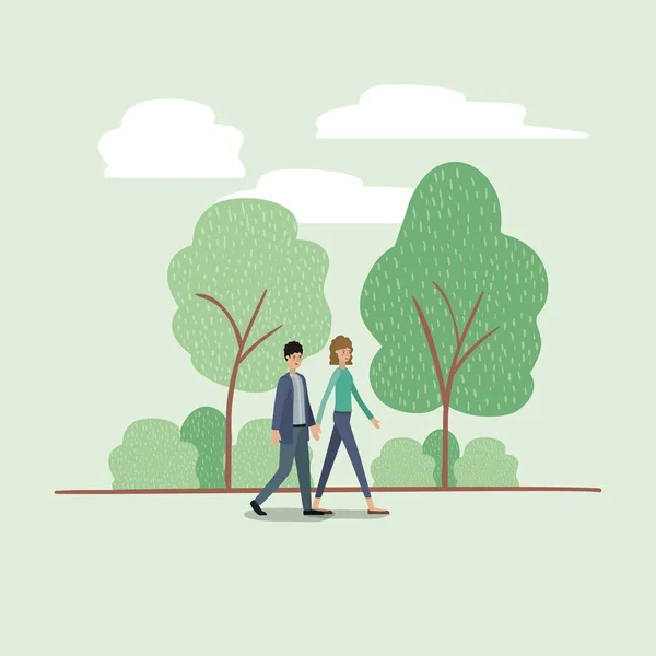Young couple walking on the park — Stock Vector