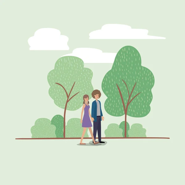 Young couple walking on the park — Stock Vector