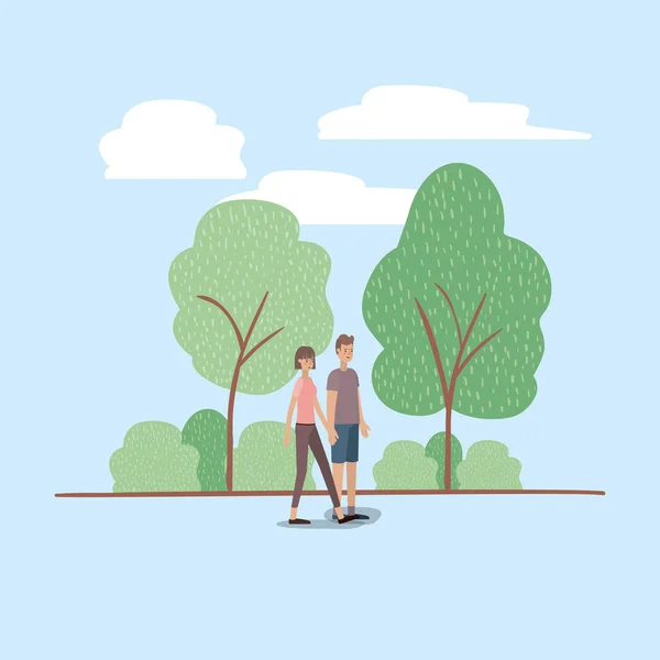 Νεαρό ζευγάρι περπάτημα στο πάρκο — Διανυσματικό Αρχείο