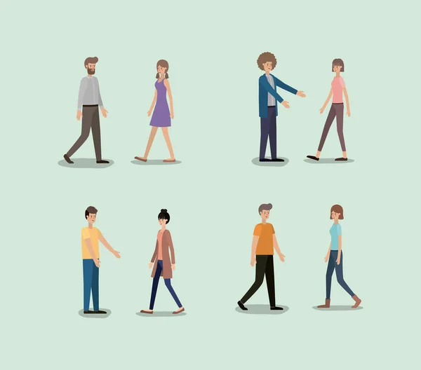 Group of people walking characters — Stock Vector