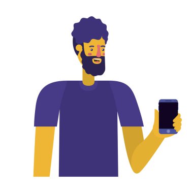 sakal ve smartphone ile genç adam