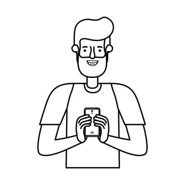 sakal ve smartphone ile genç adam