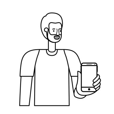 sakal ve smartphone ile genç adam