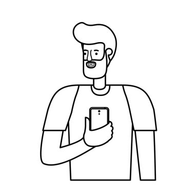 sakal ve smartphone ile genç adam