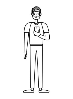 sakal ve smartphone ile genç adam