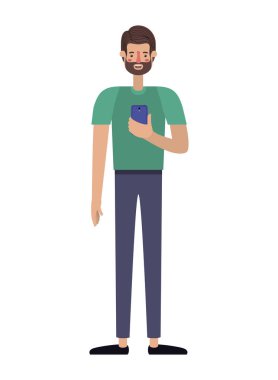 sakal ve smartphone ile genç adam