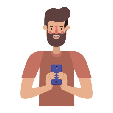 sakal ve smartphone ile genç adam