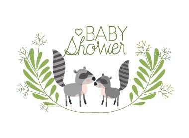 sevimli raccons çift çelenk bebek duş kartı ile