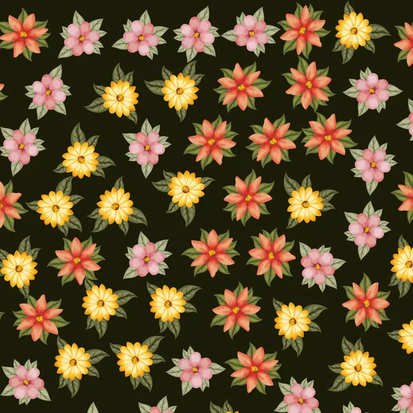 Hojas y flores patrón de fondo — Vector de stock