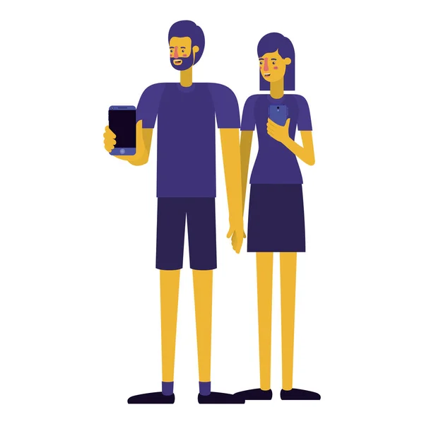 Young couple using smartphone — Stock Vector
