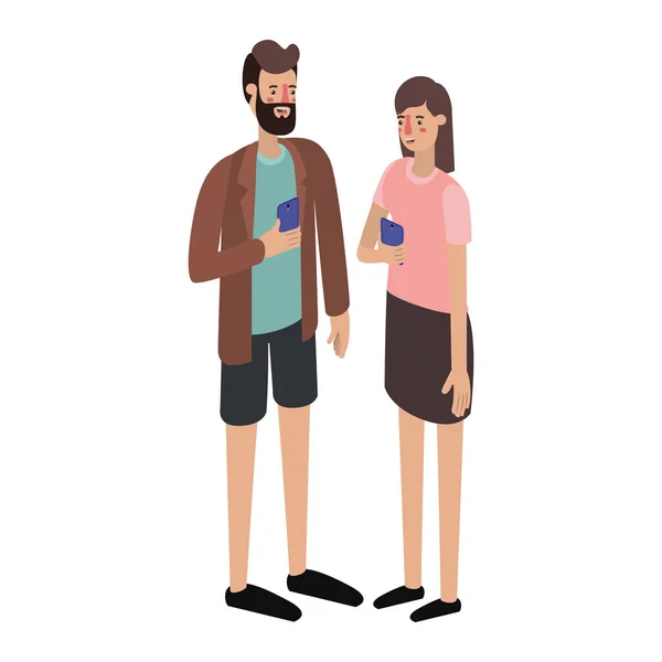 Young couple using smartphone — Stock Vector