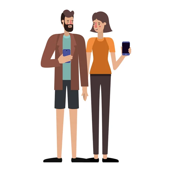 Unge par ved hjælp af smartphone – Stock-vektor