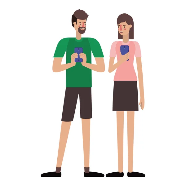 Junges Paar nutzt Smartphone — Stockvektor
