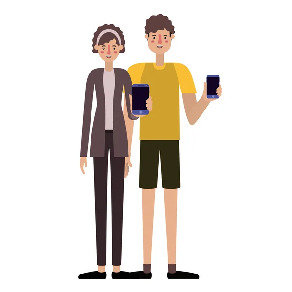 Young couple using smartphone — Stock Vector