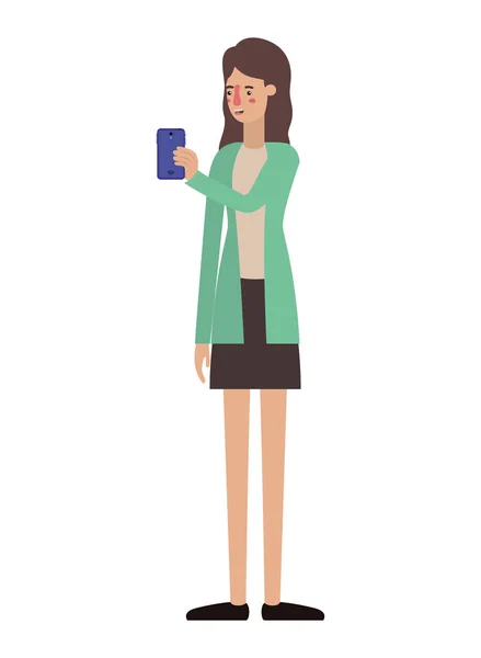 Mujer joven con smartphone — Vector de stock