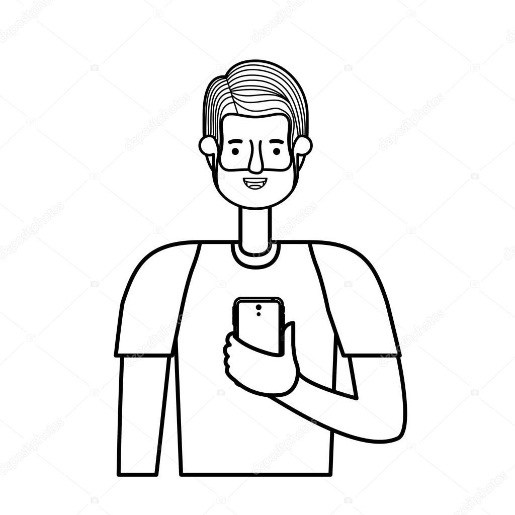 young man with beard and smartphone vector illustration design