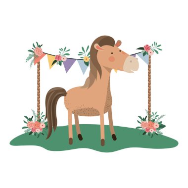 çerçeve çiçek ile şirin ve sevimli at